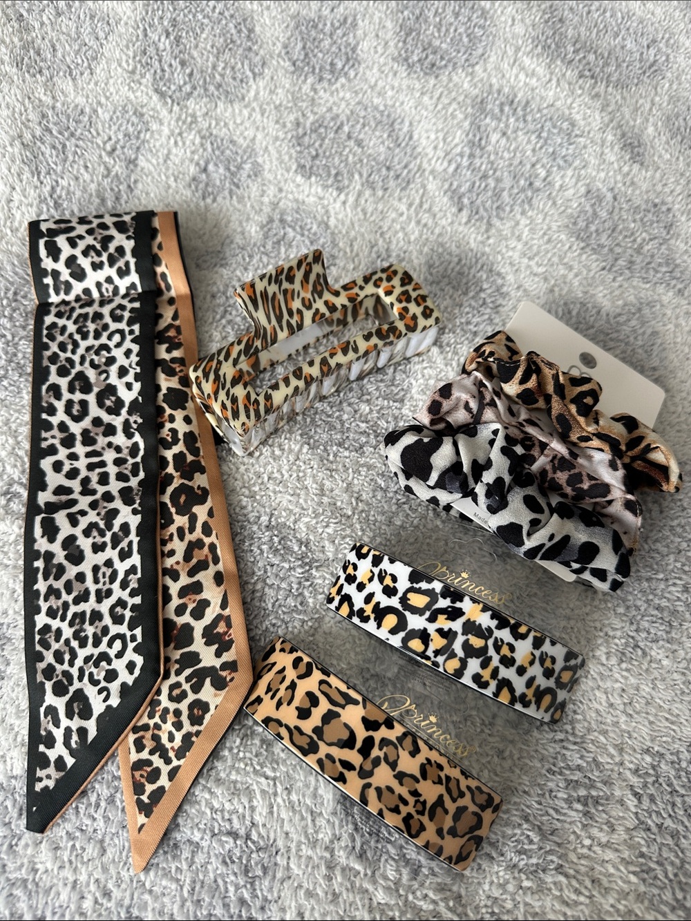 Leopard Print Hair Accessory Set - Neutral Brown & Black